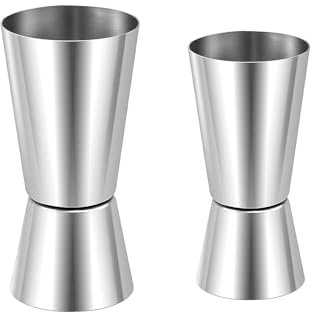 2pcs Spirit Measure,Stainless Steel Shot Measures for Spirits,Dual Cocktail Shaker,25/50ml&15/30ml Cocktail Jigger Spirit Measure Cup,Cocktail Accessories for Bar Home Wine Measurements-Silver