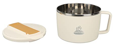 Generic Bol à Nouilles en Acier Inoxydable 304, Cuiseur Ramen Portable à Isolation Thermique pour Salade de Déjeuner au Bureau (Beige)