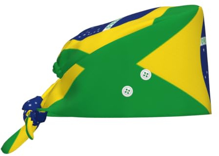 WZYCWB Cuffia per la pulizia con bandiera brasiliana, con cinghia regolabile e bottoni, adatta per infermieri, cuochi, staff spa, docce chemioterapiche, ecc. Nero