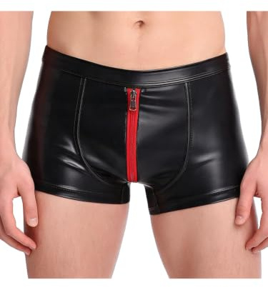 Jhaoyu Herr nattklubb party performance kostym förstärkande bugle pouch korta hotpants ouvert slip wetlook lack läder string tanga semester