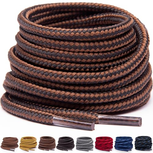 Miscly Round Boot Laces [1 Pair] Heavy Duty and Durable Shoelaces for Boots, Work Boots & Hiking Shoes (Black/Brown, 54 inches (137 cm))