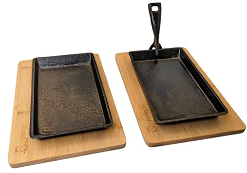 Black Rock Grill Cast Iron Skillet, Sizzler Plate, Fajita Skillet + Wooden Board 2 Set