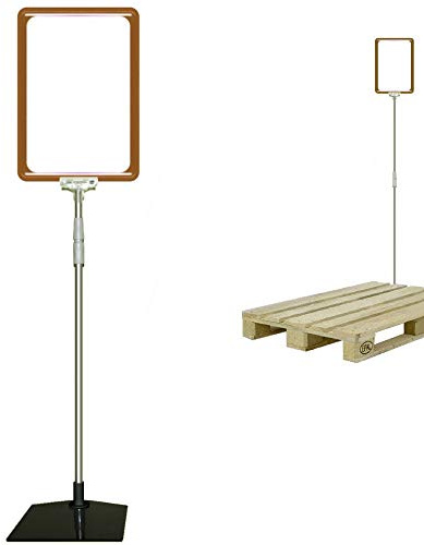 Plakatständer DIN A4 Rahmen rot, Teleskopständer höhenverstellbar bis 1510 mm mit Teleskoprohr ALU Kunststoff, Fuß eckig 160x192 mm Stahl schwarz, Kundenstopper, Aufsteller für Paletten Ware