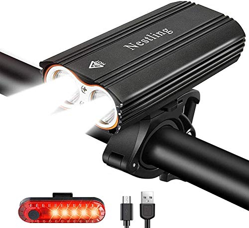 Nestling 2400 Lumens XML T6 Bike Front Lights USB Rechargeable LED Bike Light Set, Waterproof 4 Modes Safety Road Bicycle Cycling MTB Mountain Bike Lights & Rear Light
