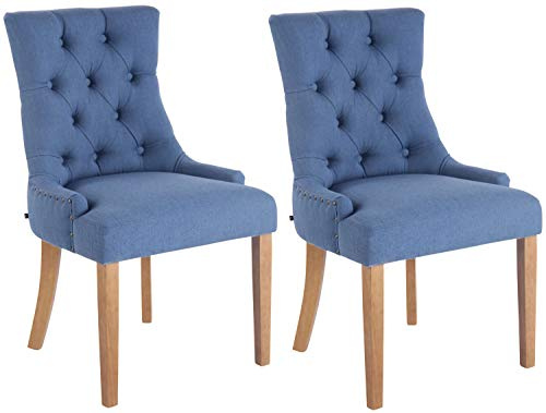 CLP 2er Set Esszimmerstuhl Aberdeen Mit Hochwertiger Polsterung Und Stoffbezug I 2X Polsterstuhl Mit Kautschukholz Gestell I Sitzhöhe Von 50 cm, Farbe:blau, Gestell Farbe:antik-hell