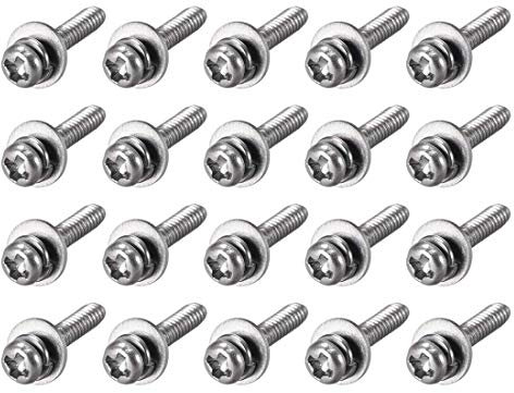 M2 x 6 mm Edelstahl Phillips mit Zylinderkopfschrauben kombinierbar mit einer Federscheibe und flachen Unterlegscheiben, 20 Stück