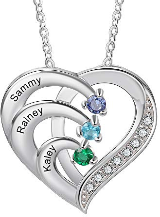 Ashleymade Personalisierte Namenskette Silber 925 Halskette Damen Herz Anhänger mit Namen Gravur Mutter Tochter Kette Geschenk für Muttertag Valentinstag Weihnachten