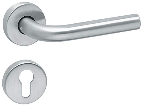 Aperit Maniglia: Coppia di maniglie in acciaio inox con rosette PZ - Maniglia per porte interne - Modello L - 49.320.01