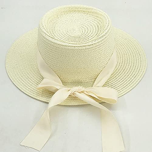 Sonnenhut Strohhut Hut Damen Damen Strohhut Strandhut Frauen Männer Panama Cap Fashion Concave Flat Protetion Visier Sonnenboot Hüte-Elfenbein_56-_58Cm