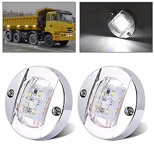 Biqing 2 x 7,6 cm runde Seitenmarkierungsleuchten, weiß, universell, 12 V, 6 LEDs, für vorne und hinten, wasserdicht, für LKWs, Anhänger, Wohnwagen, Lieferwagen, LKW.