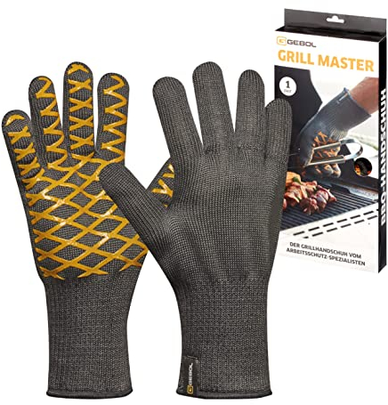 Gebol Grill Master Gants de barbecue antidérapants avec revêtement en silicone Protection contre la chaleur pour cuisine, barbecue et four Accessoires de barbecue idéaux pour homme Taille universelle