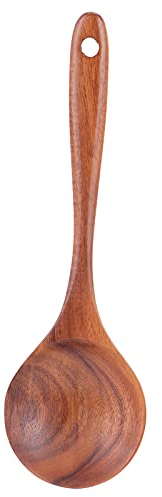 Wooden Spoon Ladle, 9.4'' Long Kitchen Cooking Spoons for Stirring and Serving, Ideal for Soups Sauces, Stews, Teak Wood Soup Ladle with Comfortable Grip, Natural Heat-Resistant for Everyday Cooking
