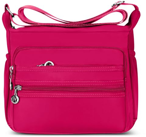 DIRRONA Mode Femmes Sac Messager à Bandoulière Plusieurs Poches Sac Messenger Sac de Imperméable Nylon Voyage Décontracté Sport École Quotidien Sac Bandoulière Sac à Main 2 Tailles Rouge A