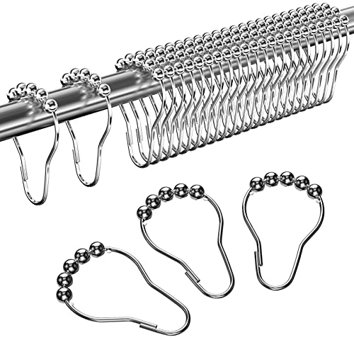 Gvolatee 24 Pezzi Anelli per Tende da Doccia 65 X 37 mm, Anelli da Doccia in Acciaio Inox con Sistema di Scorrimento, Antiruggine Ganci Singoli In Metallo per Tenda, Finestra Della, Camera (Argento)