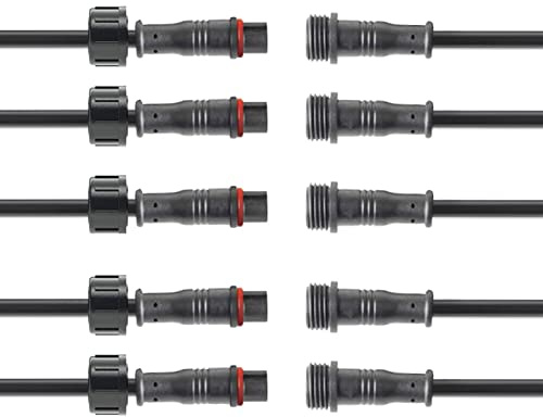 WOODGUILIN Connettore LED Impermeabile 2 Pin 2 Core Maschio Femmina | 5 Paia con Cavo 20AWG da 20cm IP68 per Auto Camion Barca Luci LED Esterne (2 Pin 20AWG)