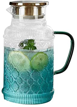 Nff Brocca for Acqua, Brocca in Vetro da 1,8 Litri con Coperchio, Caraffa Goffrata Vintage con Manico, Facile da Pulire, Adatta for Acqua, tè, Succo, caffè, Latte (Color : Gradient Blue)