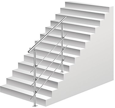 Ikodm Barandilla de acero inoxidable para escaleras, 180 cm, con 3 barras transversales y accesorios, para escalera interior, balcón, entrada de casa