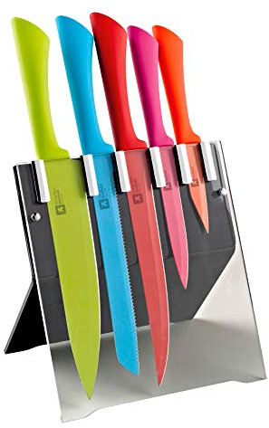 RICHARDSON SHEFFIELD 5-tlg. Küchenmesser-Set Love Colour | Mit Messerblock | Mit Brotmesser, Kochmesser, Filetiermesser, Stechmesser und Allzweck-Küchenmesser