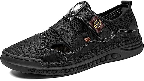 Youthful flying Vandringssandaler med stängd tå för män sport sandaler sommar vandringssandal ledig bergsskor läder (storlek: 38 EU, färg: svart)