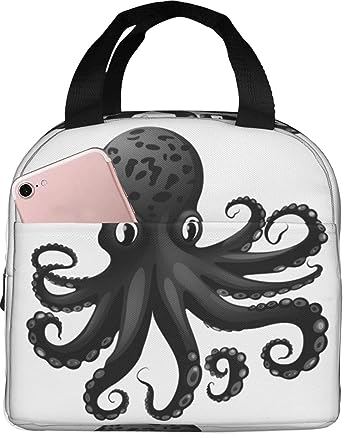 FJAUOQ Lonchera clásica de pulpo negro con aislamiento, lonchera de gran capacidad, bolsas de almuerzo duraderas, impermeables, lonchera unisex para trabajo, oficina, viajes, picnic