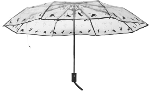TENDYCOCO Transparent Folding Umbrella Cat Design Automatic Clear Foldable Umbrella Portable 8 Ribs Tri-Fold Auto Open Close Umbrella for Women Men Rainy Day Travel Use