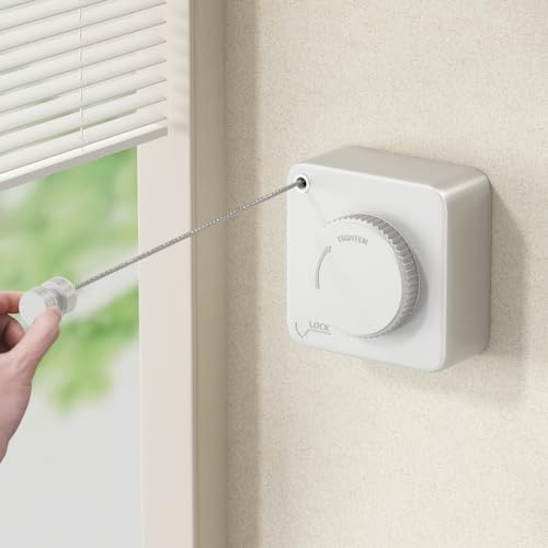 MUSTORN Retractable Clothesline Indoor, Non-Sagging Outdoor Clothes Line Retracting Heavy Duty Clothes Drying Laundry Line Wall Mounted Stainless Steel Line-15.1 Feets(Square-White)