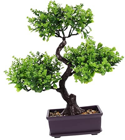 GOOHOCHY Artificial Bonsai Tree Lifelike Faux Potted Plant Indoor Desktop Ornament Home Office Greenery Decoration Easy Maintenance