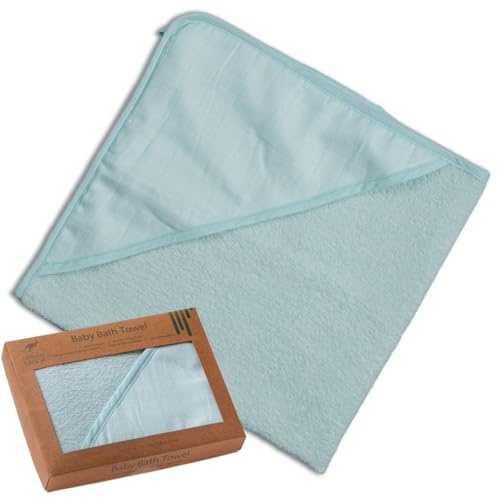 Urban Kanga Kapuzenhandtuch Baby Doppelseitiges Baby Badetuch Öko-Tex 100% Baumwolle Musselin (Mint)