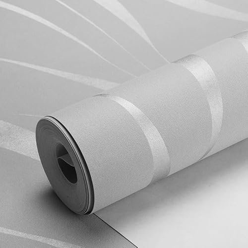 Camiraft 1 Roll Grey Wallpaper for Living Room Wave Stripes 3D Embossed Thick Textured Silver Glitter Wall Paper Feature Non-Woven Silver Wallpaper for TV Background Bedroom Adults 53cm x 9.5m