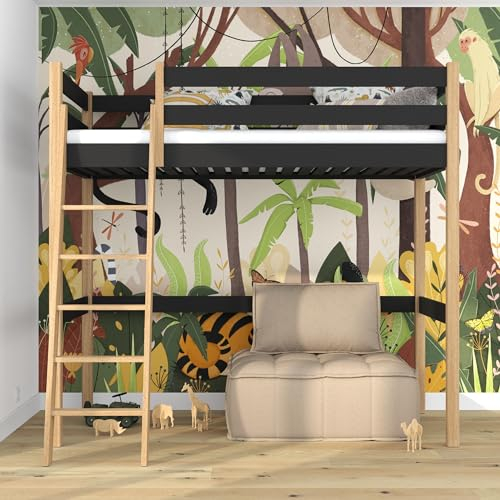 N-wood N03 Hochbett, Etagenbett 80x200 cm, aus Eichenholz, 2 Leitermontageseiten: Links oder rechts, sichere abgerundete Kanten, Stabile Massivholzkonstruktion, Hochwertige Materialien, Schwarzeiche