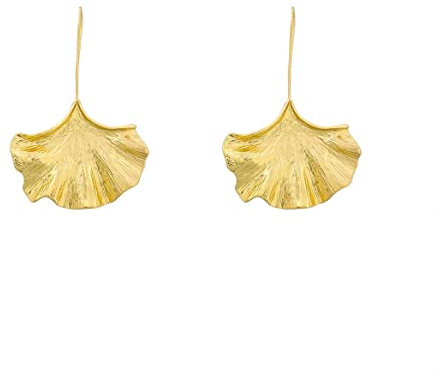 Ginkgo Leaf Earrings, Gold Ginkgo Leaf Statement Dangle Earrings for Women, Bohemian Tree Leaf Earrings, Fan-shaped Earrings Ginkgo Leaf Boho Jewelry, Silver Ginkgo Leaf Flower Earrings (Gold)