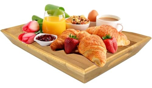Almineez Large Bamboo Serving Tray with Handles Rectangular Wooden Breakfast Tray Perfect for Dinner, Tea, Bar, Parties Used in Bedroom, Kitchen, Living Room, Bathroom, Hospital and Outdoors
