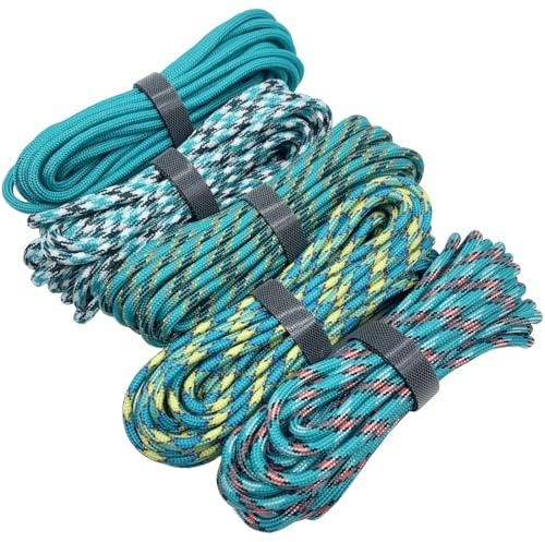 EDGEAM paracord 4 mm, 5 stycken 236 tum paracordlinor 7 kärntrådar, nylon paracord för överlevnad, utomhus, camping, armband, hundkoppel, total längd 1180 tum (färg A, 5 x 6 m/236 tum)