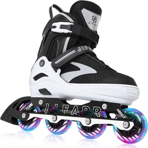 JIFAR Adjustable Inline Skates for Kids, Light Up Wheels Roller Blades for Boys & Girls, Medium Size for Big Kids US 1–4, Outdoor Inline Skates for Beginners