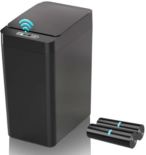 kaylowe Automatic Bathroom Trash Can Touchless 2.6 Gallon Garbage Cans with Lid Small Slim Motion Sensor Smart Trash Bin for Kitchen, Bedroom, Office, Living Room, Black