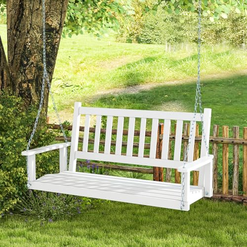 GOPLUS - Columpio de jardín de 2/3 plazas al aire libre, silla hamaca con asiento suspendido de madera con cadenas de suspensión ajustables, respaldo de lamas y apoyabrazos lisos, carga 230/360 KG(136