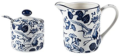 YDEWLY Pot à épices en porcelaine, sucrier, sucrier en céramique avec couvercle et pot à lait, ensembles de crémier et de sucre, pot à crème et à sucre, service à café - Pot à lait et sucrier