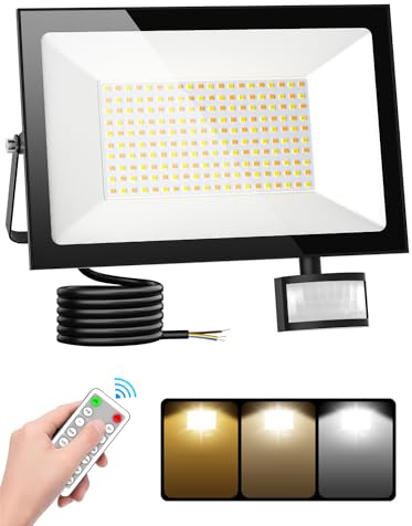 Litglobe 150W LED Strahler mit Bewegungsmelder Außen,3000K/4500K/6500K Außenstrahler mit Fernbedienung,Superhell 15000LM LED Aussenleuchte,IP66 Wasserdicht Scheinwerfer für Garage Garten Hof