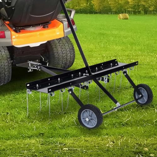 Gecheer Ride-On Lawn Scarifier - Efficient Aeration & Weed Removal, 100cm Working Width, Black Steel