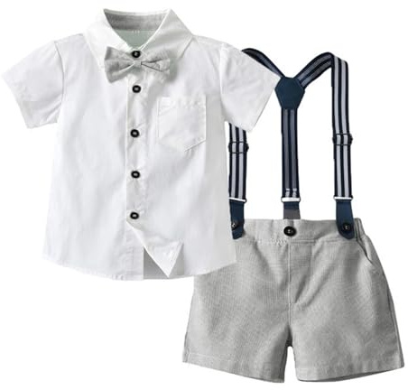 Volunboy Baby pojkar kostym set kläder skjorta med fluga hängslen shorts sparkdräkt kostym, Djupgrå, 4-5 år