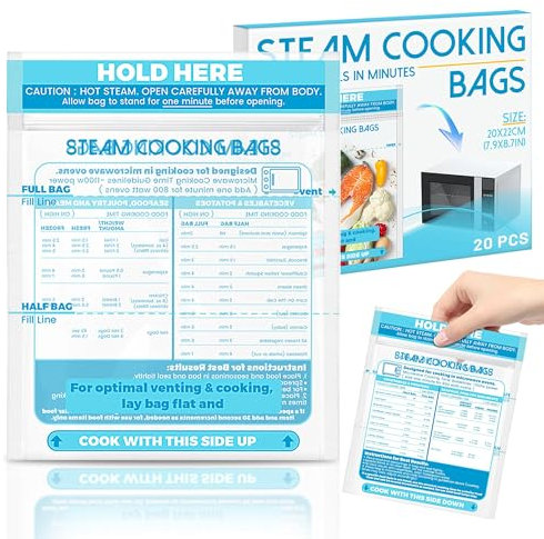 20 bolsas de vapor para microondas, con cremallera, para verduras, patatas, mariscos, carne, verduras, alimentos congelados