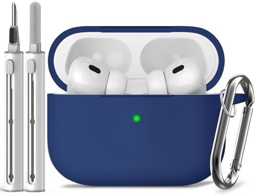 Inesore Compatible with Airpods Pro 2nd/1st Cases Cover,Silicone Protective Case for Apple Airpods Pro 2nd/1st Generation Charging Case with Keychain and Cleaner Pen,for Women Men(Navy Blue)