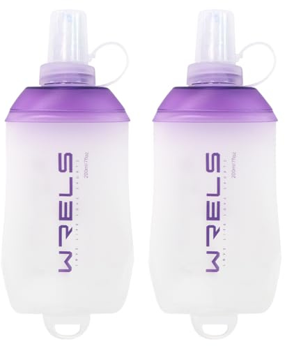 WRELS Pack de 2 Flasque Running 200ml-Gourde Running Souple avec Anneau de Suspension,Bouteille D'eau Pliable sans BPA pour Course à Pied, Trail