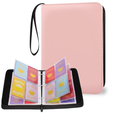 AULEEP Sammelkarten Album 4 Taschen 520 Karten, Karten Sammelalbum Abnehmbar Toploader Binder Klein Ordner Heft Mappe Sammelheft Sammelmappe für Karten, Pink/Rosa