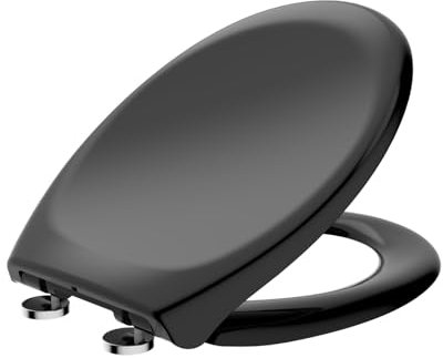 TODOT Abattant WC, Siège de Toilette avec Frein de Chute et Charnière Réglable, Fermeture en Douceur, Démontage Rapide, Facile à Nettoyer, Polyéthylène, O Forme, Noir