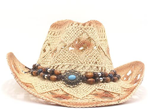 Yoisdtxc Cowboyhut aus Stroh, Küstenhut mit Shape-It-Krempe, Western-Cowboyhut, Sommer, Strand, Sonnenhut für Damen und Herren, beige, Einheitsgröße