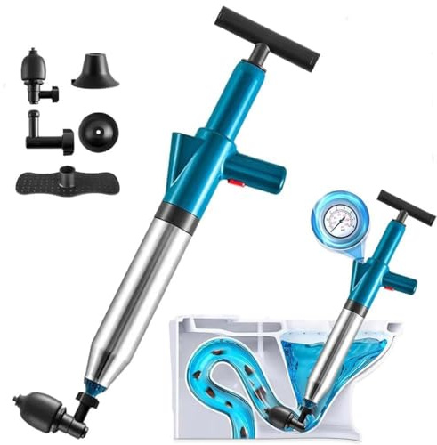 Pneumatic Floor Drain Unclogging Tool, Toilet Plunger, Air Pump Drain Unblocker Heavy Duty, High Pressure Toilet Plunger Sewer Dredge Cleaning Tool, Drain Unblocker Plunger for Sink Bath (Blue)