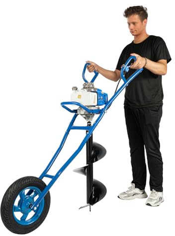 Fliuyr 2,2 kW jordhålsborr, jordborr, enkelcylinder, enhjulsdesign, 2-takts 63 CC post hål Digger, luftkyld, gasdriven jordborr jordborr för användning på byggarbetsplatser, inom byggindustrin