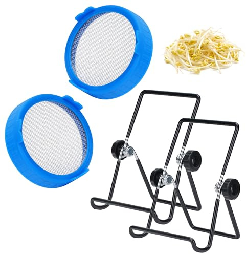 Lulonpon Kit de cultivo de tapas de brotación, tapas de brotes de pantalla con soporte, kit de tarros de germinación para brotar, germinar semillas de frijol, kit de germinación