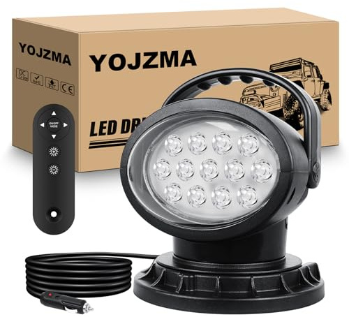 YOJZMA 50 W fjärrstyrd LED-projektor, 360° roterande LED-arbet med stroppläge, inbyggda kraftfulla magneter, justerbar ljusstyrka, 12 V, 24 V, projektor, för jaktbilar, båtar